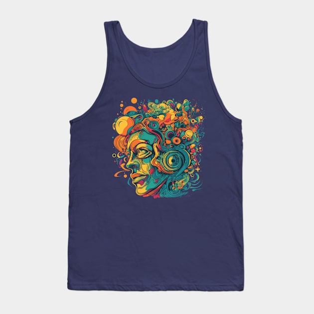 Psychedelic face in many colours Tank Top by Unelmoija